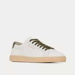 Saint Laurent Andy Canvas & Leather White / Dark Green Low Top Sneakers -Salomon Shop saint laurent andy canvas leather white green low top sneakers 3