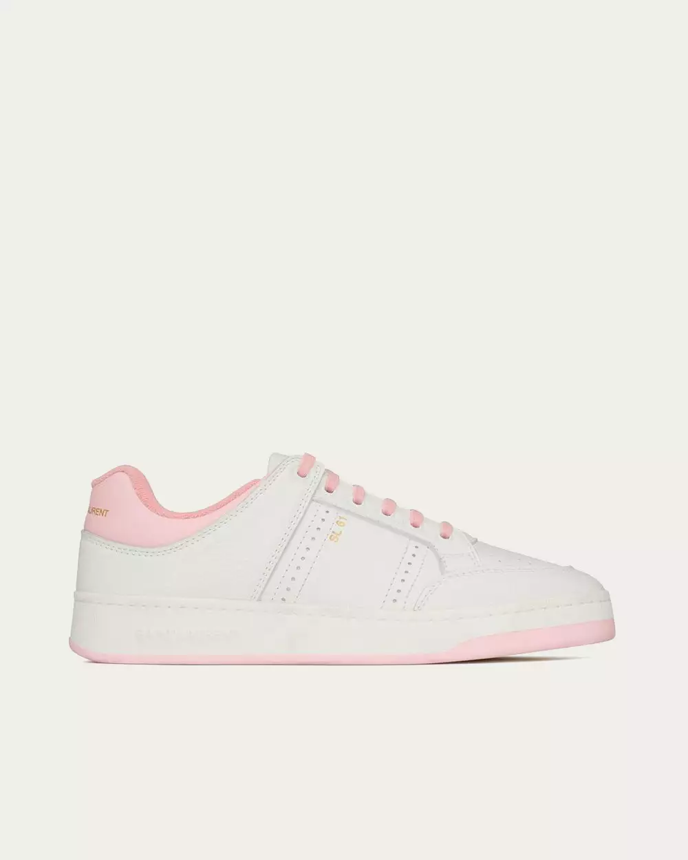 Saint Laurent SL/61 Grained Leather White / Baby Pink Low Top Sneakers 3 Saint Laurent SL/61 Grained Leather White / Baby Pink Low Top Sneakers