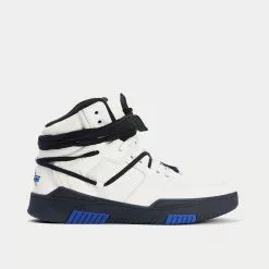 Saint Laurent Smith Grain Leather Blanc Et Bleu High Top Sneakers