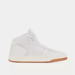 Saint Laurent SL/80 Smooth & Grained Leather Vintage White Mid Top Sneakers