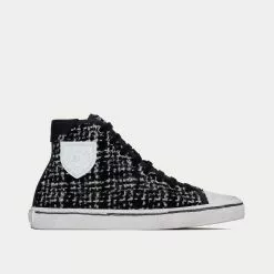 Saint Laurent Bedford Tweed & Leather Black / White Mid Top Sneakers