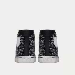 Saint Laurent Bedford Tweed & Leather Black / White Mid Top Sneakers -Salomon Shop saint laurent womens BEDFORDSNEAKERSINTWEEDANDLEATHER black white high top sneakers 3