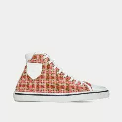 Saint Laurent Bedford Tweed & Leather Green Absinthe / Pink Mid Top Sneakers