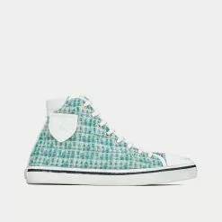Saint Laurent Bedford Tweed & Leather Parme / Turquoise Mid Top Sneakers